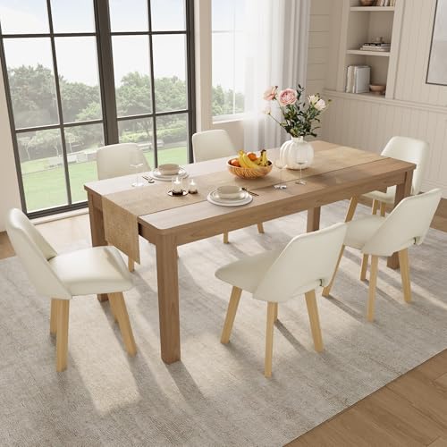 Garvee Dining Chairs Set of 6, PU Leather Upholstered Kitchen Chairs, Beige | Sturdy Wood Frame , Scratch-Resistant Padded Seat, Modern Armless Side Chairs for Dining Room, Kitchen Room, Patio, - color: Beige, size: Set of 6
