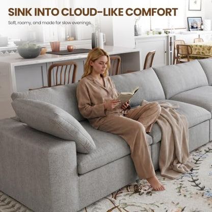 79" Cloud Modular Sofa, Convertible Modular Loveseat Couch, Cotton Linen Fabric Sofa for Living Room, Apartment and Bedroom, Removable Covers, 2 Pillows, Grey - color: Grey, size: 2-Seater
