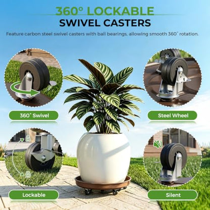 Plant Caddy With Wheels 17" Metal Plant Saucers for Indoors 440 Lb Capacity | Rolling Plant Stand, 360° Locking Casters Heavy Duty Planter Caddies, Rustproof and Waterproof, and Easy to Move, 1 Pack - size: 1 PACK 17 INCH