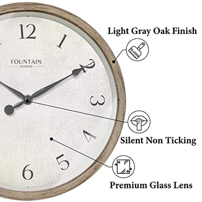 10" Silent Modern Farmhouse Wall Clock, Gray Oak Finish | Battery Operated, Regular Arabic Numeral, Accurate & Easy to Read for Living Room, Bedroom, Kitchen & Home Office - color: Light Gray Oak, size: 10 inch