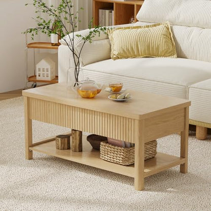 Lift Top Coffee Table,Wooden Rectangle Coffee Table with Hidden Storage Compartment,Open Shelf,Solid Wood Legs,Suitable for Living Room,Office (B-Lift Coffee Table-Oak) - color: B-lift Coffee Table-oak