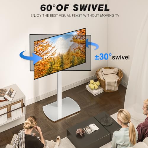 YOMT Universal TV Floor Stand with Mount for 27-70 Inch LCD LED OLED TVs, Swivel Height Adjustable Tall TV Stand, Space Saving Design for Corner Bedroom Living Room, White - color: White