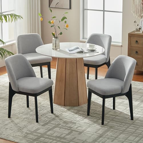 VKNOW Upholstered Wood Dining Chairs Set of 4 with Modern Fabric, Grey | Modern Dining Room Chairs with Wood Legs, Kitchen Chairs for Restaurant, Living Room, No Wobble - color: Grey-black Leg, size: 4 PCS