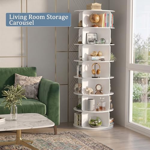 Cushore 7 Tier Rotating Shoe Rack Tower, 360° Spinning Shoe Display Lazy Susan, Tall Revolving Shoe Storage Round Carousel, White - size: 24Inch
