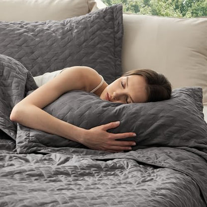 Bedsure Oversized King Quilts - Lightweight Bedspreads Oversized King Size with Basket Weave Pattern, Soft Quilt Bedding Set, Grey Comforter Set Coverlet 2 Pillow Shams (120" x 120") - color: 01 - Grey, size: Oversized King (120" X 120")