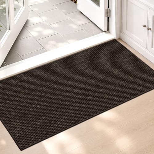 Color&Geometry Ultra-Thin Indoor Door Mat Entrance, 27"x59" Heather Brown | Low-Profile Dirt-Trapping & Absorbent Quick-Dry Surface, Non-Slip Rubber Backing Doormat for Indoor Entryway Entry Front Door - color: Heather Brown, size: 27"x59"