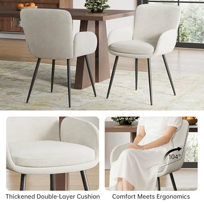 VKNOW Modern Upholstered Dining Chairs Set of 2 with Armrest, Beige | Armed Dining Room Chairs with Metal Legs, Kitchen Chairs for Restaurant, Kitchen, Living Room - color: Beige, size: Set of 2