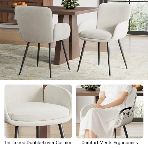 VKNOW Modern Upholstered Dining Chairs Set of 4 with Armrest, Beige | Armed Dining Room Chairs with Metal Legs, Kitchen Chairs for Restaurant Kitchen Living Room - color: Beige, size: Set of 4