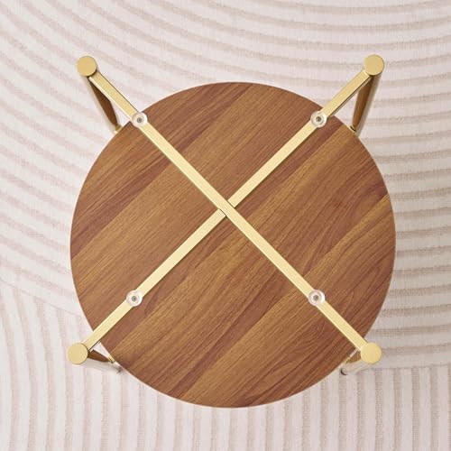 LumFurn D18in Round Glass End Table, Mid-Century Modern Design Side Table for Living Room, D18xH23inch, Clear Glass and Walnut MDF Wood, Conical Legs with Gold Finish Frame - color: D18" Clear & Walnut