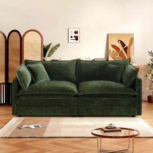 70.8" Chenille Modular Loveseat Sofa, 2-Seat Couch,Green | Randomly Assemble Modular Sofa Sets, Modern Recliner Deep Seat Sofa Set for Living Room,Office - color: Green, size: 2S