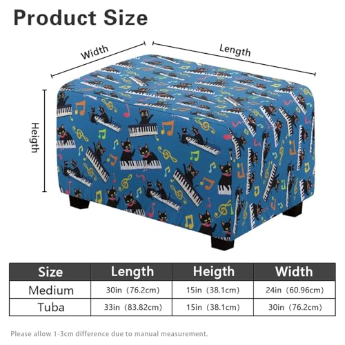 Black Cat Piano Ottoman Covers Rectangle Footrest Slipcovers, Universal Square Stool Cover with Elastic Bottom Washable Footstool Cover Ottoman Foot Stool Protector - color: Black Cat Piano, size: Medium