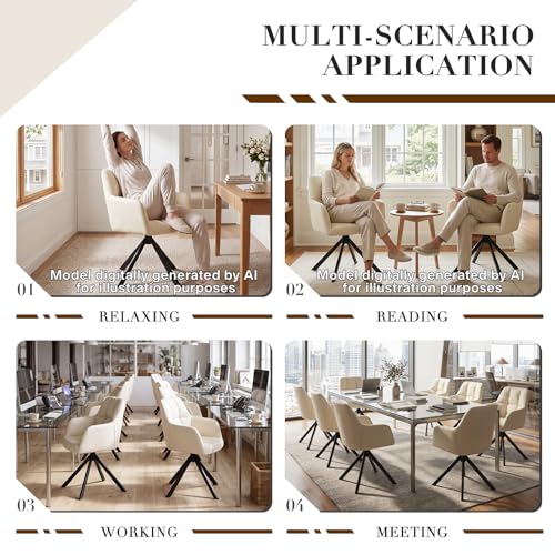EALSON Comfy Leather Desk Chair Modern Computer Task Chair no Wheels Swivel Accent Chair with Mid Back Arm Chair for Living Room/Bedroom/Home Office, PU Beige - color: Beige
