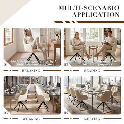 EALSON Comfy Leather Desk Chair Modern Computer Task Chair no Wheels Swivel Accent Chair with Mid Back Arm Chair for Living Room/Bedroom/Home Office, PU Beige - color: Beige