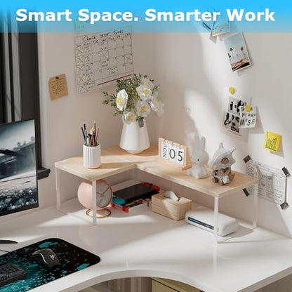 Aothia Wood Desktop Shelf for Top of Desk - 2-Tier Adjustable Bookshelf Organizer, Freestanding Stackable Shelves for Office, Home, Kitchen Counter (Oak) - color: Oak