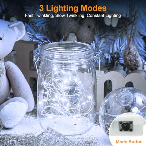 btfarm 6 Pack Fairy Lights Battery Operated Twinkle Lights with 3 Modes | 7Ft 20 Led String Light, Waterproof Bulk Small Mini Silver Wire for Christmas Mason Jars Wedding Table Centerpiece,Cool White - color: Cool White, size: 6 Pack