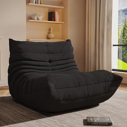 Giant Bean Bag Chair for Adults,Comfy Lazy Fireside Accent Chair with Memory Foam,Cozy Single Floor Sofa Couch Boneless Chaise Lounge for Living Room Bedroom Gaming Room(Black,1Seater) - color: Black, size: Single