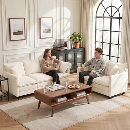 3 Seater Couch & Loveseat Sofa 2 Piece Set, Small 50" Love Seat & 69" Cloud 3 Seat Couch Sofa Set Washable Chenille Pillow Living Room Set for Apartment Office 50-Beige-3+2 - color: Beige, size: 50"+69"