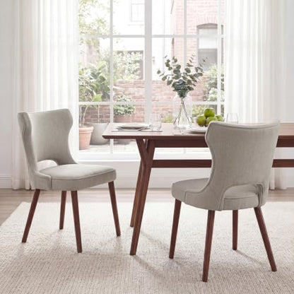 Wooden Dining Chairs Set of 2, Mid Century Dining Room Chairs with Solid Wood Legs, Upholstered Fabric Kitchen Chairs with Ergonomic Curved Backrest for Kitchen Dining Room, Camel - color: Camel, size: Set of 2