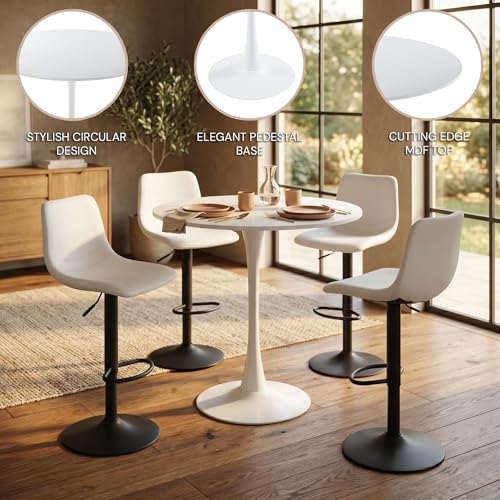 LeisureMod Bristol Collection 35" Round Bar Height Table, Modern MDF Top Pub with White Pedestal Base, Bistro Cocktail Table for Kitchen, Dining Room, Cafe, Restaurant & Home Bar, White - color: White, size: 35" Wide