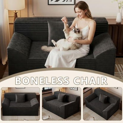 42" Boneless Oversized Chair with Side Pocket, Sofa Small Single Couch in a Box, Deep Seating Boneless Chair for Bedroom Living Room Office Apartment, No Assembly, Black - color: Black, size: 42'' Style 4