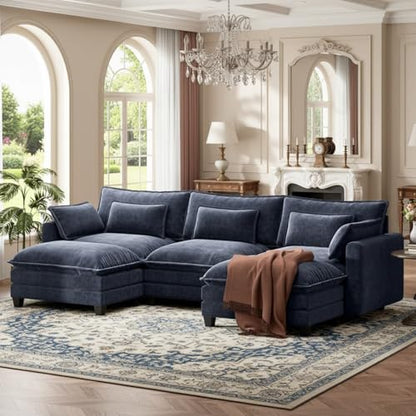 Marsail Modular Sectional Sofa 110.6" U-Shaped Modern Comfy Cloud Couch, 5-Seat Chenille Deep Seat Sofa with Throw Pillow & Movable Ottoman for Living Room, Bedroom and Apartment, Navy Blue - color: Blue, size: 110.6" - U Shape