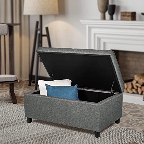 34" Ottoman with Storage,Tufted Storage Ottoman Bench with Legs | Fabric,Safety Hinge,Upholstered,Rectangular,Entryway Bench with Seating for Living Room Bedroom Gray - color: Fabric Gray