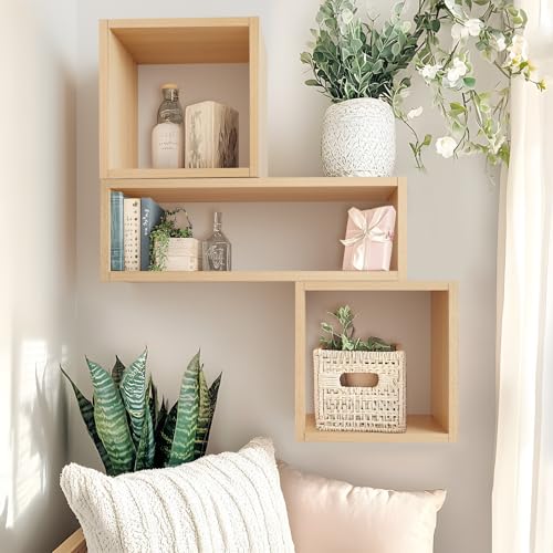 Cube Floating Shelves Set2, Display Shelves Wall Mount 7.75" D x 12.5" W x 12.5" H, (Light Walnut, Square 2 Cubes) - color: Light Walnut, size: Square-Set2