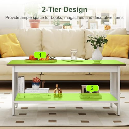 39.4" Farmhouse Coffee Table, Small Coffee Tables for Living Room | White, 2 Tier Coffee Table with Storage, Tea Table for Living Room Bedroom Small Space - color: White