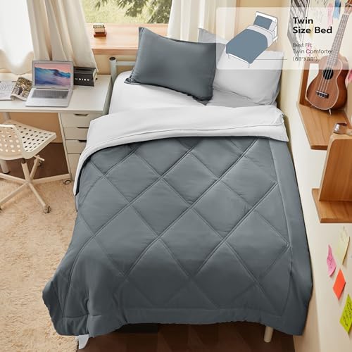 Joiedomi Twin Comforter Set with Sheets Dark Grey, 5 Pieces Twin Bedding Sets with 1 Down Alternative Comforter, 1 Flat Sheet, 1 Fitted Sheet, 1 Pillowcase and 1 Pillow Sham, Bed in a Bag All Seasons - color: Dark Grey, size: Twin