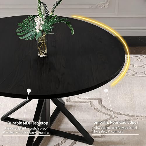 GarveeHome 47 Inch Round Dining Table for 4-6-Black/Only Table | Circle Kitchen Table with Pedestal Base, Farmhouse Wooden Dining Table for Small Spaces, Kitchen & Dining Room, Living Room - color: Black