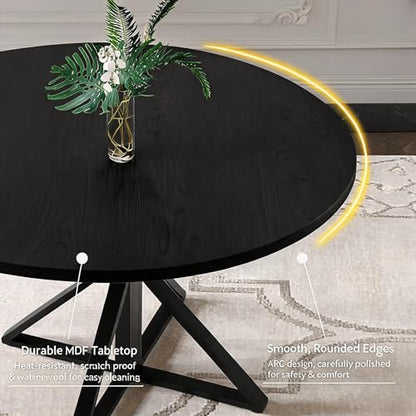 GarveeHome 47 Inch Round Dining Table for 4-6-Black/Only Table | Circle Kitchen Table with Pedestal Base, Farmhouse Wooden Dining Table for Small Spaces, Kitchen & Dining Room, Living Room - color: Black