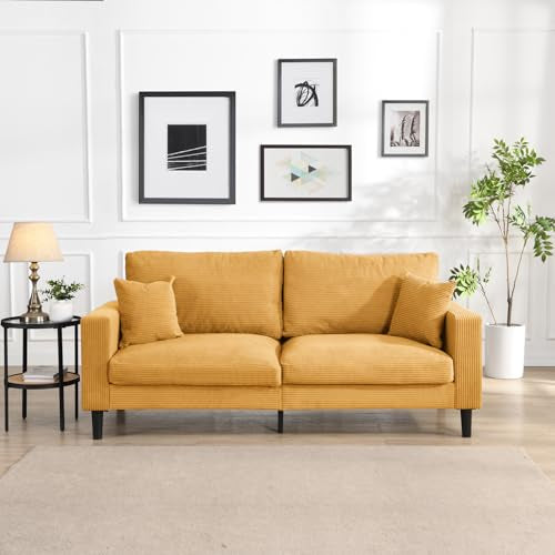 74" Orange Three Seater Sofa Couch, High Resilience Upholstered Comfy Sofas with 2 Pillows Sturdy Wooden Frame Space Saving Modern Sofa Living Room Bedroom Apartment Small Space (Orange, 3 Seat) - color: Orange, size: 3 Seat