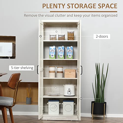 HOMCOM 63" 2-Door Kitchen Pantry 5-Tier Antique White | Freestanding Storage Cabinet, Shelving, 2 Adjustable Shelves, for Dining Room - color: White
