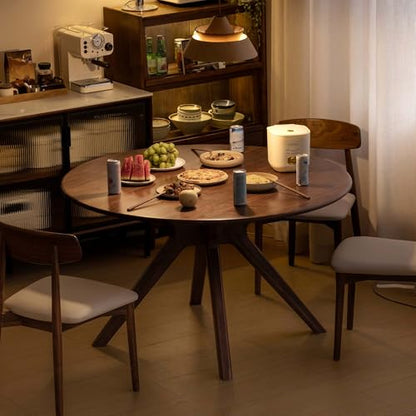 43.3’’ Round Black Walnut Dining Table for 4-6, Solid Wood Kitchen Table with Intersecting Pedestal Base, Farmhouse Circle Table for Dining Room, Living Room - color: Walnut