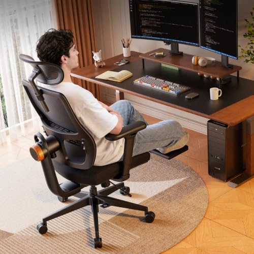 Ergonomic Office Chair-Home Office Desk Chair with Footrest, Auto-Following Backrest & Headrest, 4D Armrests, 96°-136° Recline (Black, 2D Headrest) - color: Black, size: 2D Headrest