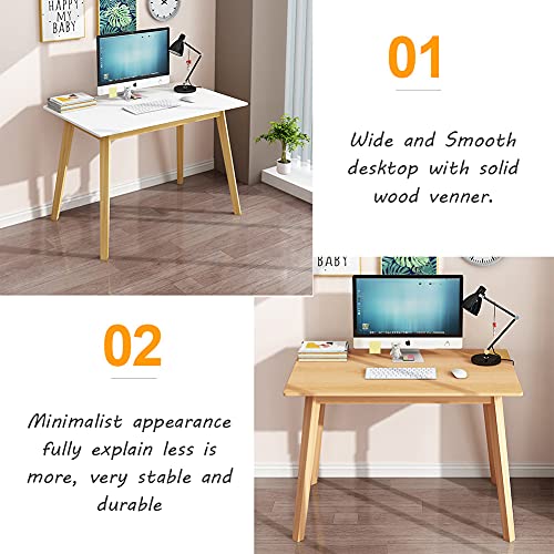 IOTXY Simple Wooden Writing Desk - Modern Minimalist Style PC Laptop Computer Workbench with Solid Wood Legs, 39" W Home Office Work Table for TV Stand Music Video Live Broadcast Workstation, Walnut | Nordic Minimalist Style, MDF Tabletop, Solid Wood Legs