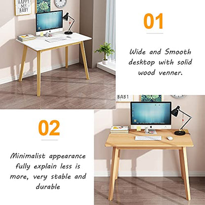 IOTXY Simple Wooden Writing Desk - Modern Minimalist Style PC Laptop Computer Workbench with Solid Wood Legs, 55" W Home Office Work Table for TV Stand Music Video Live Broadcast Workstation, White | Nordic Minimalist Style, MDF Tabletop, Solid Wood Legs,