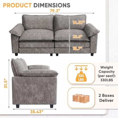 Homall 79.3" Loveseat Sofa, Cloud Sofa Couch, Deep Seat, Light Grey | Comfy Chenille, Double Layer Cushion, Wide Armrest, High-Density Foam, Sturdy Frame, Easy Assembly, for Living Room - color: Light Grey, size: Loveseat Sofa