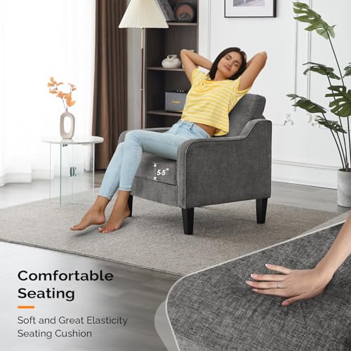 VINGLI Chair Light Grey Upholstered Chenille Accent Chair for Living Room, Bedroom, Mid-Century Modern Arm Chair Comfy Reading Chair with Scooped Arms - color: Light Grey