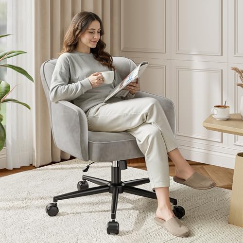 DurayLoly Desk Chair with Shell Back & 360° Swivel Wheels | Comfy Velet Vanity Chair,Adjustable Height,Stylish and Comfortable for Makeup, Work & Relaxation,Grey - color: Grey