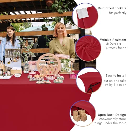Nasitos 2 Pack Tablecloth Fitted Spandex 4 ft Table Cloth-Open Back Red Table Covers Fabric Washable and Wrinkle-Free Fabric Tablecloths for Party, Wedding, Birthday, Buffet, Events - color: Red, size: 4FT