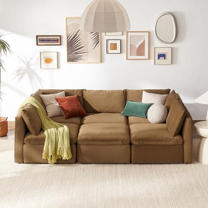 mopio Oversized Modular Sectional Sofa with Fully Removable Covers and Storage, Convertible U, L-Shaped and Sleeper Sectional, Modern Couches with Ottoman Chaise (Hazelnut Velvet, 6 Seats, Sleeper) - color: [Gen 2] Hazelnut Velvet, size: 6 Seats, Sleeper