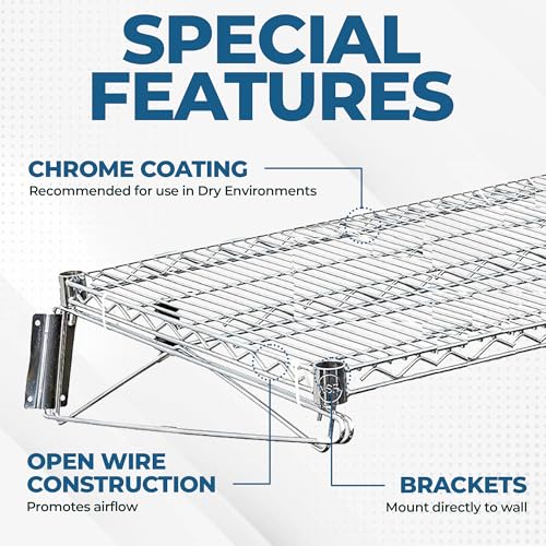 Heavy Duty Chrome Wire Wall Shelf – NSF Certified Commercial Storage Rack, Adjustable Brackets, Steel Wire Shelf for Kitchen, Garage, Pantry, Restaurant (14" x 48") - size: 14" x 48"