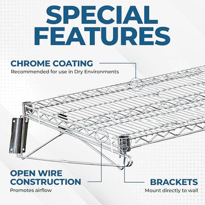 Heavy Duty Chrome Wire Wall Shelf – NSF Certified Commercial Storage Rack, Adjustable Brackets, Steel Wire Shelf for Kitchen, Garage, Pantry, Restaurant (14" x 48") - size: 14" x 48"