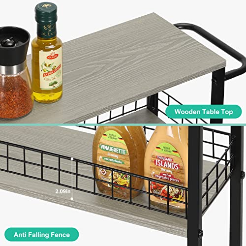 YBING Slim Storage Cart 4 Tier Narrow Rolling Cart, 7.3'' Wide | Mobile Kitchen Narrow Cart, Wooden Tabletop, With Handle, For laundry Living Room, Grey - color: Grey