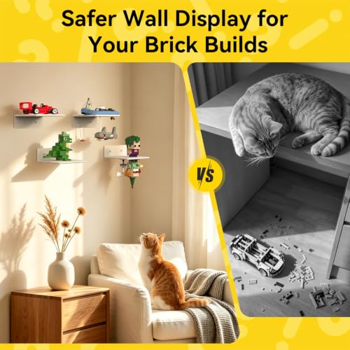 BlissBox 12Pack Floating Shelves for Wall Compatible with Lego Bricks,White | Compatible with Lego Building Bricks, 5x5.5inch Dual-Sided 16x17 Studs, Toy Brick Storage and Display, ABS Display Shelves - color: White