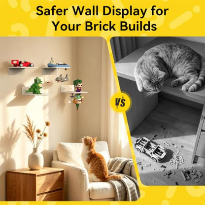 BlissBox 12Pack Floating Shelves for Wall Compatible with Lego Bricks,White | Compatible with Lego Building Bricks, 5x5.5inch Dual-Sided 16x17 Studs, Toy Brick Storage and Display, ABS Display Shelves - color: White