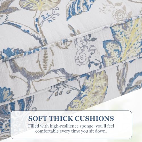 HUIMO Printed Wingback Accent Chair, Linen Upholstered High Back Armchair, Comfy Reading Chair for Living Room Bedroom Study, 300lbs Weight Capacity (1, Blue Floral) - color: Blue Floral