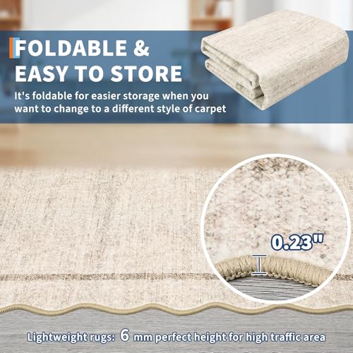 GarveeHome Scalloped Washable Small Round Rug 3 ft Non-Slip，Beige | Round Area Rugs, Nursery Rug, Soft Solid Beige Circle Low Pile Stain Resistant Carpet for Bedroom Entryway Kitchen Bathroom - color: Beige, size: 3' x 3' (Round)