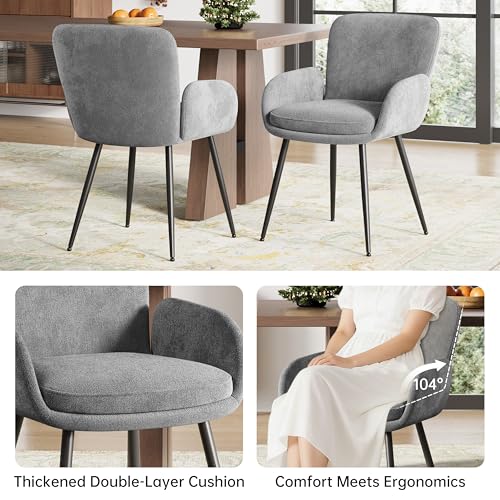 VKNOW Modern Upholstered Dining Chairs Set of 4 with Armrest, Grey | Armed Dining Room Chairs with Metal Legs, Kitchen Chairs for Restaurant Kitchen Living Room - color: Grey, size: Set of 4